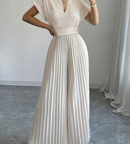Jumpsuit Woman Pleated Jumpsuits New Casual V-Neck Loose Split-Joint Elegant One Pieces Pants Suit