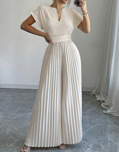 Load image into Gallery viewer, Jumpsuit Woman Pleated Jumpsuits New Casual V-Neck Loose Split-Joint Elegant One Pieces Pants Suit
