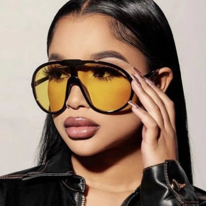 Trend Oversized Pilot Sunglasses Women Luxury Brand Designer Big Frame Cycling Sun Glasses Len Black Yellow