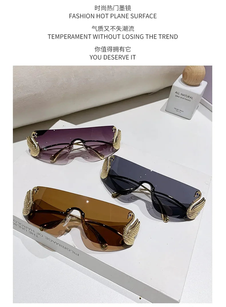 New Fashion Women Oversized Rimless Sunglasses Luxury Brand Swan Shaped Sun Glasses Trendy Large Frame Sun Glasses UV400