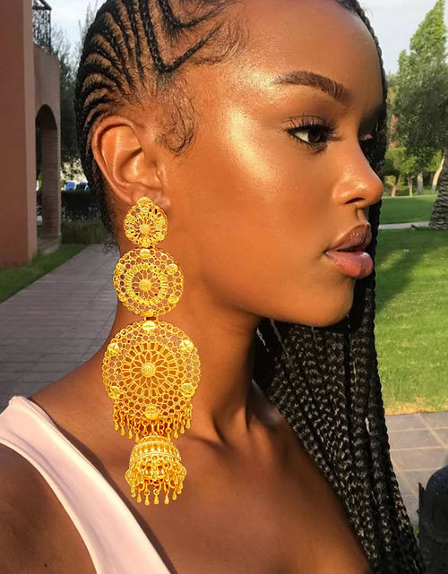 Load image into Gallery viewer, African Women Long Drop Earrings Dangle Gold Color
