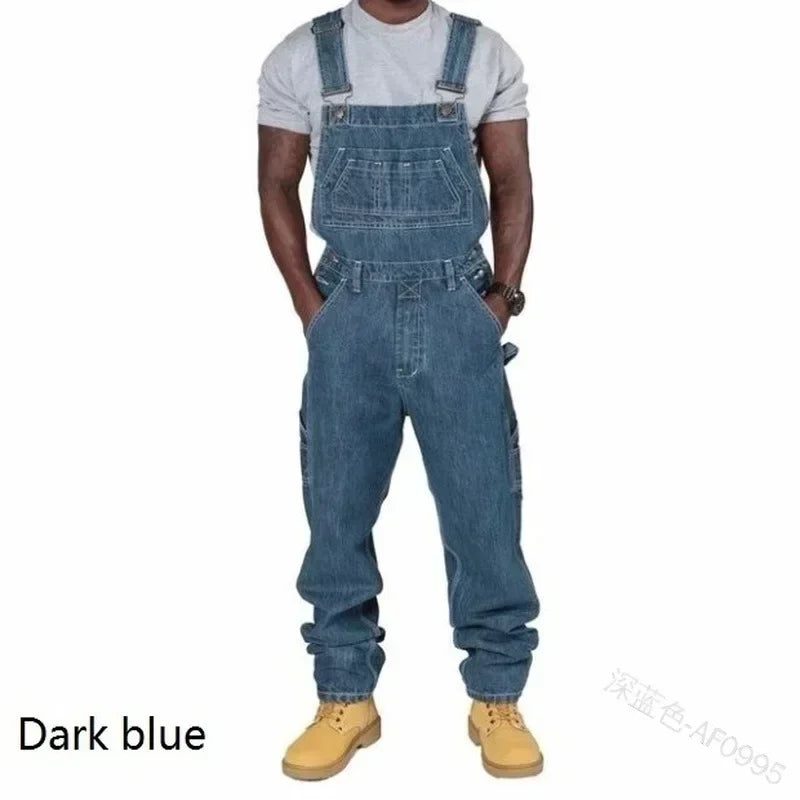 Men's Jeans 2026 Overalls Men Pockets Casual Loose Long Denim Pants Slim Splice Straight Rompers