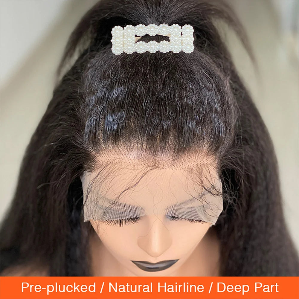 13x4 Kinky Straight Lace Front Human Hair Wig With Kinky Edges Baby Hair Glueless Yaki Straight HD Lace Frontal Wigs For Women