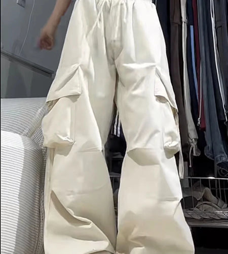 Retro Vintage High Street Baggy Pants Fashion Women Oversized Drawstring Pocket New Pant Casual Streetwear Loose Jogger Trousers