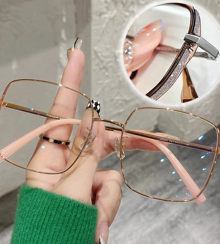 Oversized Anti Blue Light Glasses  Diamond Studded Oversized Square Eyeglasses With Glitter Frames