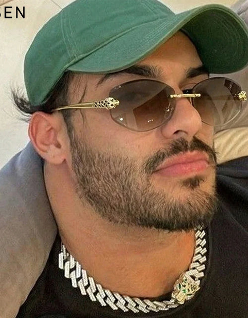 Load image into Gallery viewer, Vintage Rimless Oval Punk Sunglasses for Men Leopard Head Frameless UV400 Gradient Lens Hip Hop Outdoor Shades Luxury Designer Eyewear
