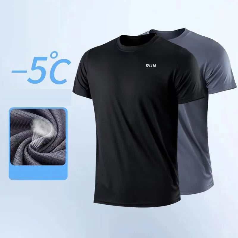 Men's Quick Dry Short Sleeve Gym Running Moisture Round Neck T-Shirt Training Exercise Gym Sport Shirt Tops Lightweight