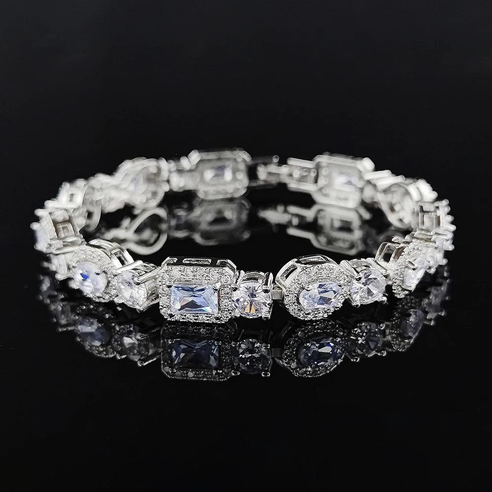 New l Luxury Oval Rectangle Silver Color  Bracelet Bangle for Women