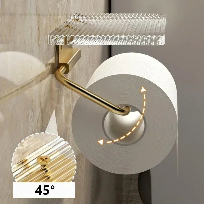 Luxury Gold Toilet Paper Holder with Shelf No Punching Acrylic Roll Paper Holder Tissue Hanger Bathroom Accessories  Bathroom