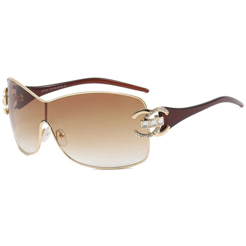 Luxury Rhinestone Oversized One - Piece Frame Y2K Women's Sunglasses Trendy Brand  Eyewear UV400