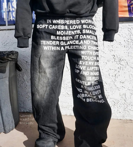 Men Jeans vintage American Pattern letter jeans streetwear Fashion Casual wide leg jeans