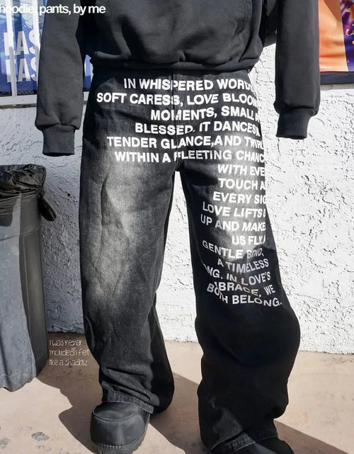 Load image into Gallery viewer, Men Jeans vintage American Pattern letter jeans streetwear Fashion Casual wide leg jeans

