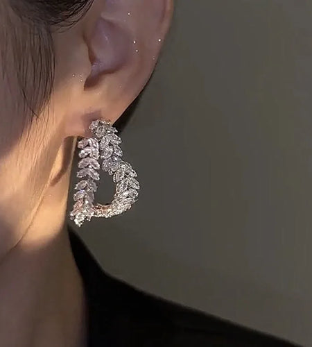 New Design Luxury Zircon Flower Stud Earrings for Women Fashion Brand Jewelry Crystal Leaves Earrings