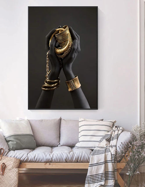 Load image into Gallery viewer, African Art Black and Gold Hand With Gold Gesture Canvas Painting Poster and Prints Wall Art Pictures for Living Room Home Decor
