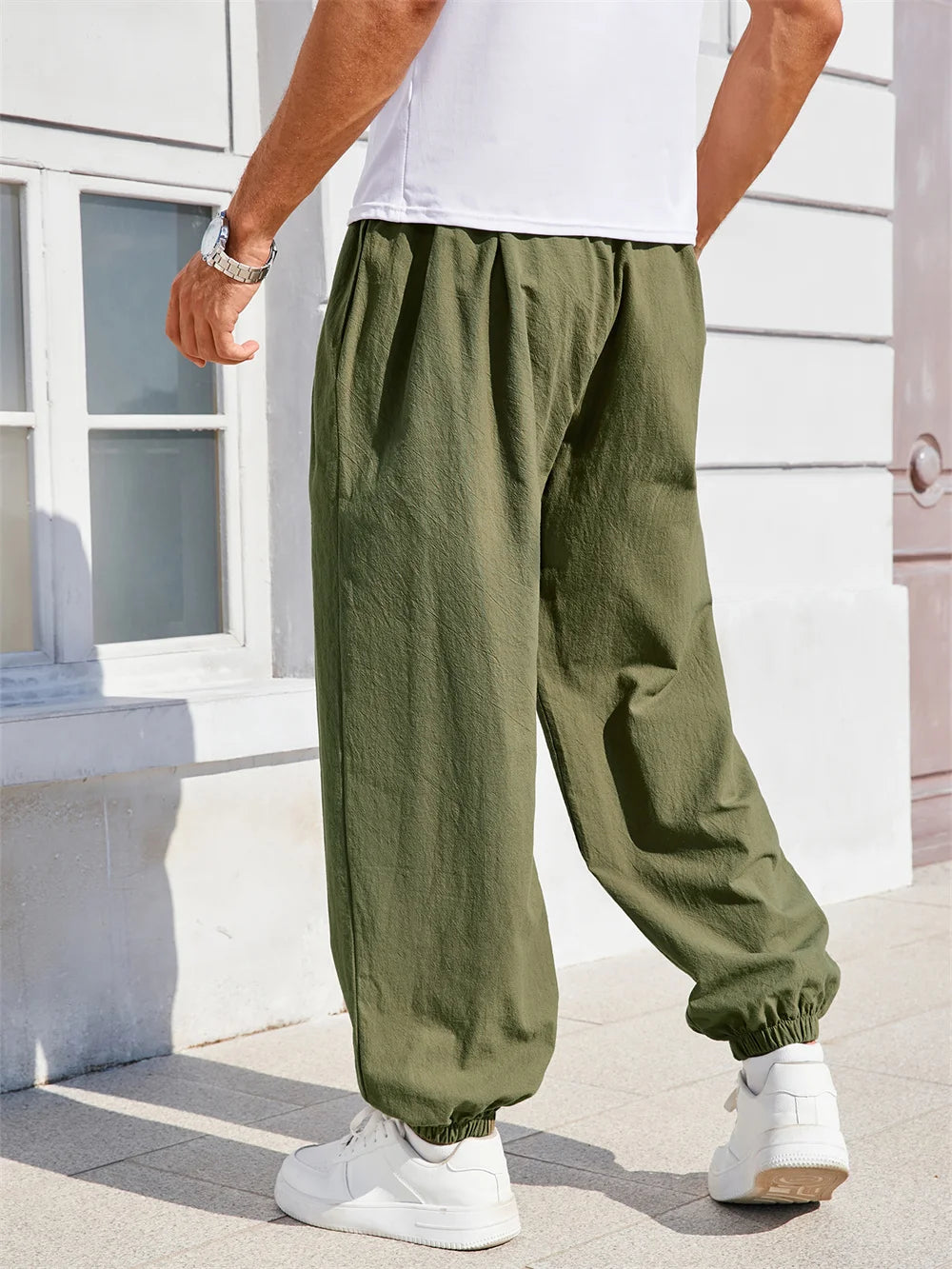 Men's Pants Loose Fit  Cotton Linen Solid Color Cozy Sweatpants Joggers High Quality Male