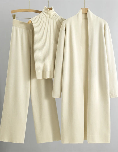 Load image into Gallery viewer, Spring Autumn 3 Piece Women Cardigan Tracksuits Fashion Knitted Pant Set Ladies Sweater Suit Vintage Fashion Ladies 3 Piece Set
