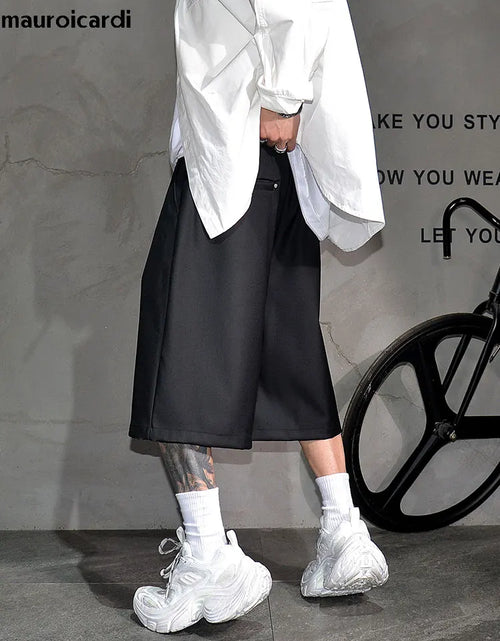 Load image into Gallery viewer, Baggy Casual Black Wide Leg Shorts for Men Elastic Waist Drawstring Loose Fitting
