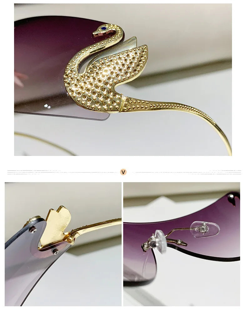 New Fashion Women Oversized Rimless Sunglasses Luxury Brand Swan Shaped Sun Glasses Trendy Large Frame Sun Glasses UV400