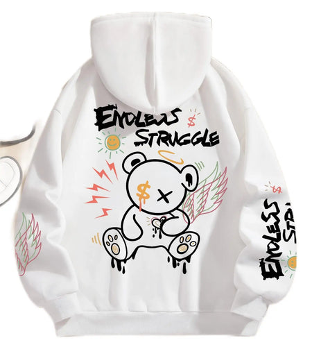 Men's sweatshirts endless struggle graffiti bear printed hoodie loose pullover sweatshirt casual