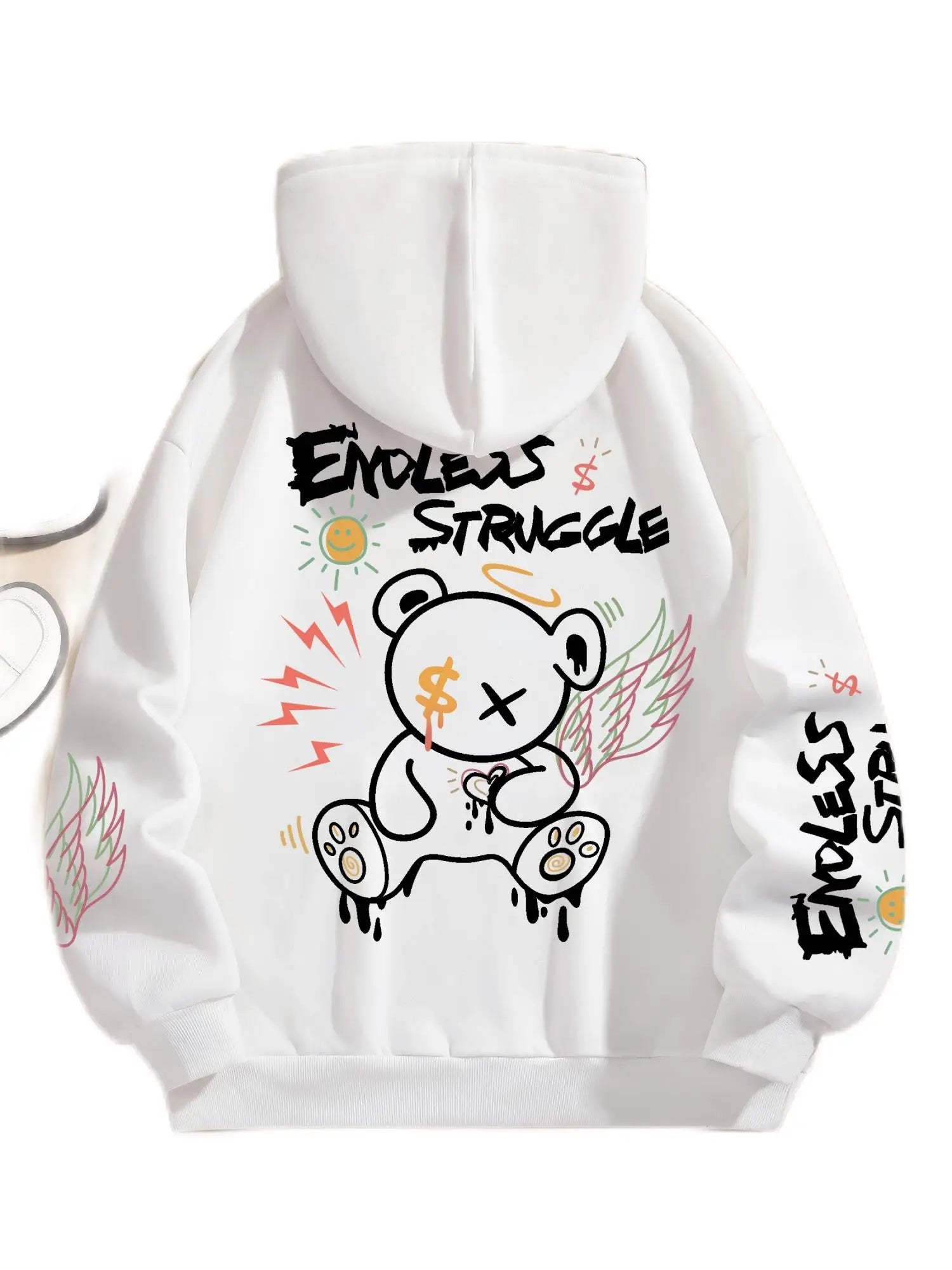 Men's sweatshirts endless struggle graffiti bear printed hoodie loose pullover sweatshirt casual