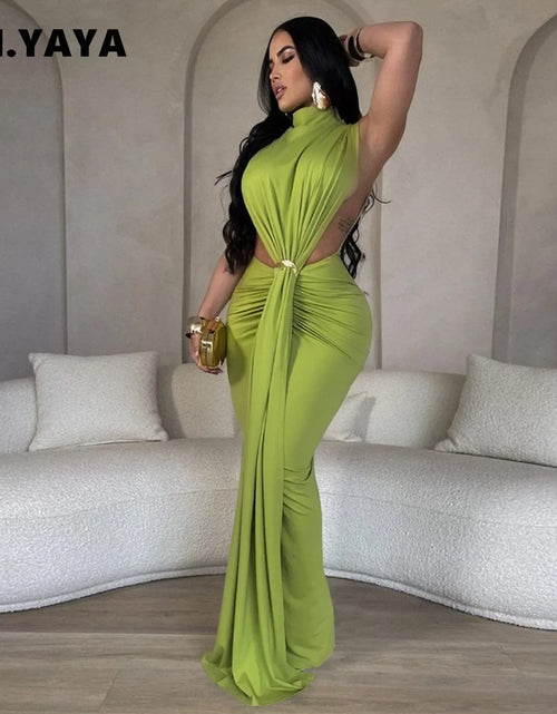 Load image into Gallery viewer, Women O-neck High Split Stacked Bodycon Midi Maxi Dress 2024 Evening Party Club Long Dress
