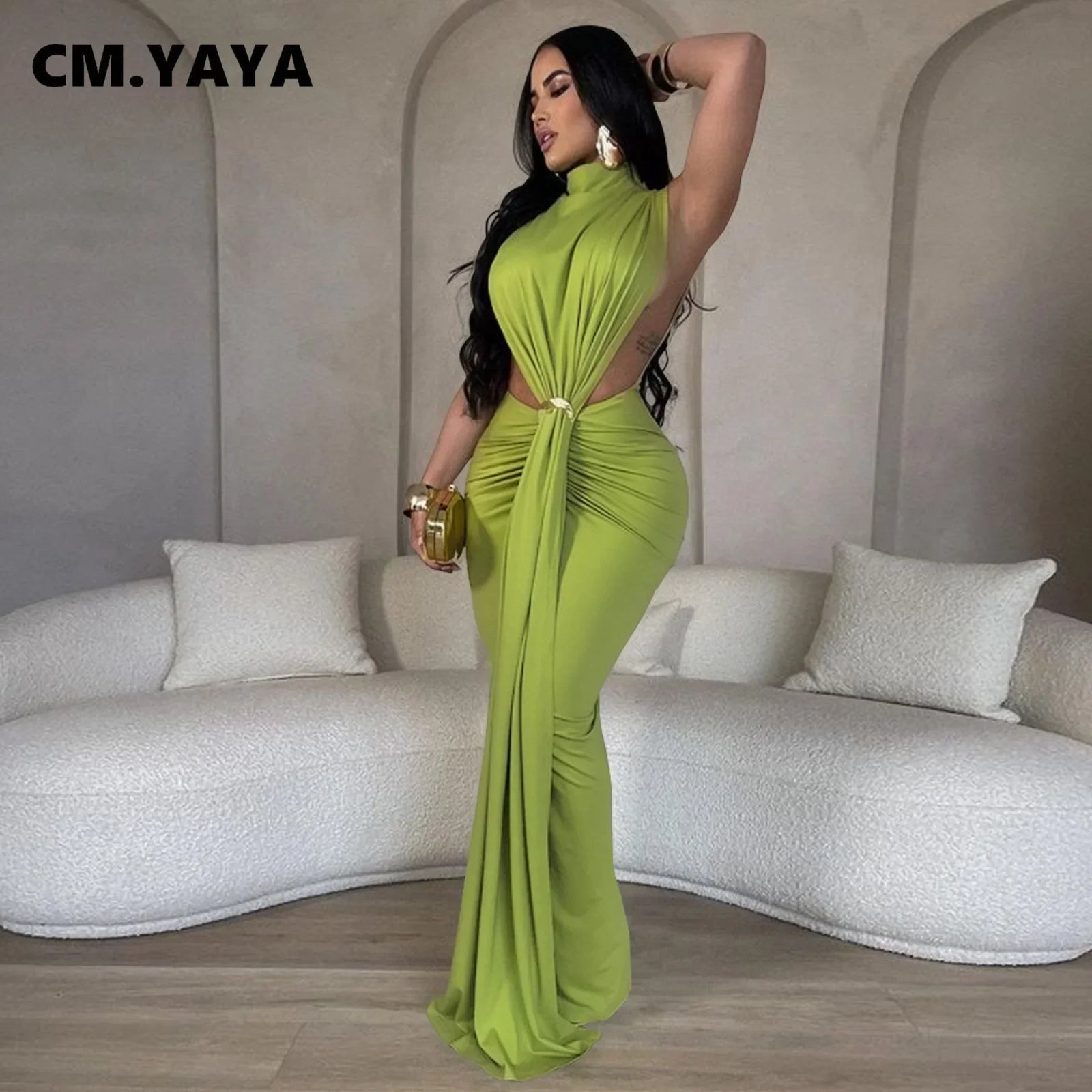 Women O-neck High Split Stacked Bodycon Midi Maxi Dress 2024 Evening Party Club Long Dress