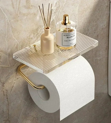 Luxury Gold Toilet Paper Holder with Shelf No Punching Acrylic Roll Paper Holder Tissue Hanger Bathroom Accessories  Bathroom
