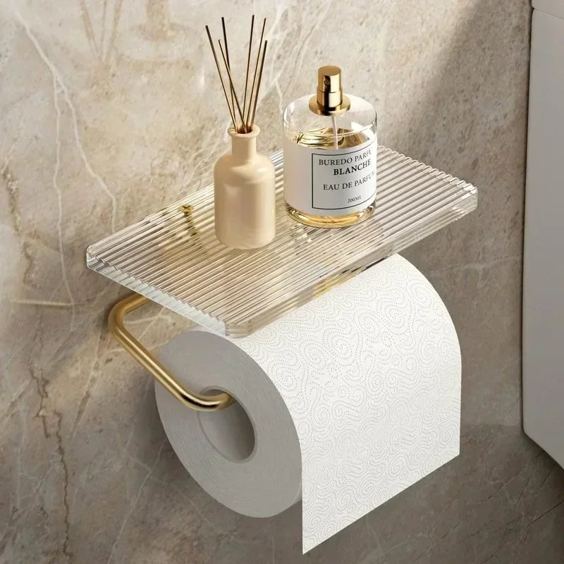 Luxury Gold Toilet Paper Holder with Shelf No Punching Acrylic Roll Paper Holder Tissue Hanger Bathroom Accessories  Bathroom