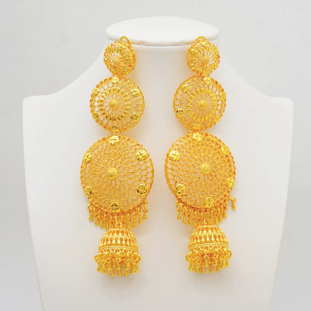 African Women Long Drop Earrings Dangle Gold Color