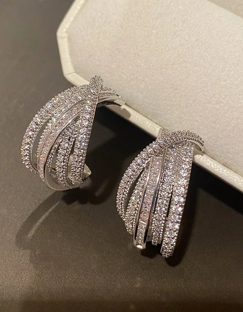 Load image into Gallery viewer, Huitan Sparkling Hoop Earrings for Women Luxury Gold Color/Silver Color Statement Earrings
