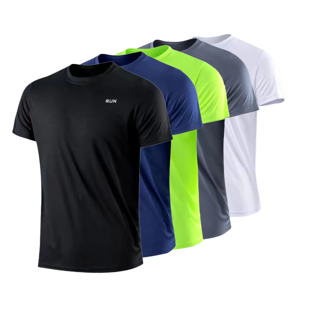 Men's Quick Dry Short Sleeve Gym Running Moisture Round Neck T-Shirt Training Exercise Gym Sport Shirt Tops Lightweight