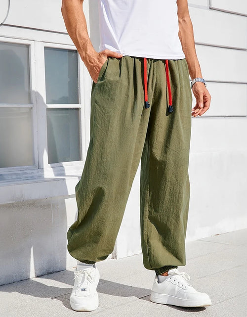 Load image into Gallery viewer, Men's Pants Loose Fit  Cotton Linen Solid Color Cozy Sweatpants Joggers High Quality Male
