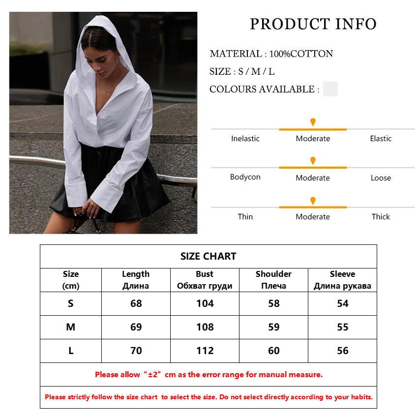 Fashion Loose White Cotton Women's Shirt 2025 Elegant Hooded Long Sleeve Blouses