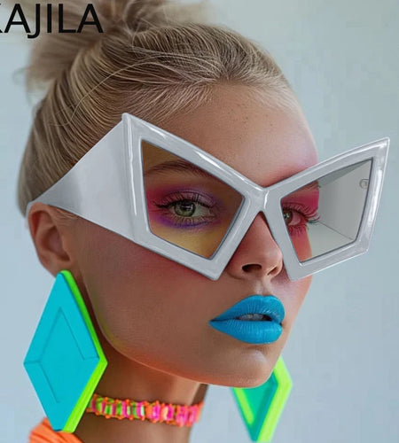 Oversized Cat Eye Sunglasses Women Big Frame  Luxury Brand Shield Punk Sun Glasses For Ladies Windproof Eyewear Shades UV400