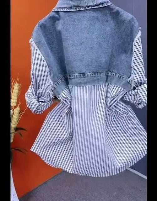 Load image into Gallery viewer, Fashion Striped Denim Jacket Women&#39;s New Design Sense Stitching Women
