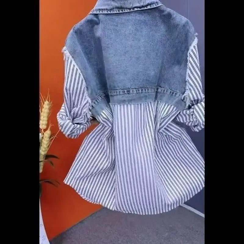 Fashion Striped Denim Jacket Women's New Design Sense Stitching Women