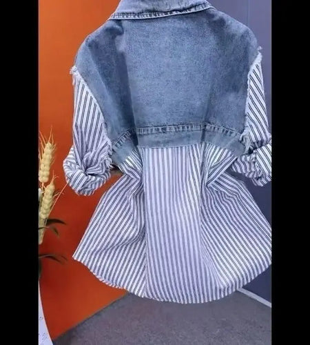 Fashion Striped Denim Jacket Women's New Design Sense Stitching Women