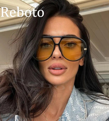 Fashion Punk Big Pilot Sunglasses Women Luxury 2025 Oversized Double Bridge Hollow Black Yellow Glasses Ladies Metal Female