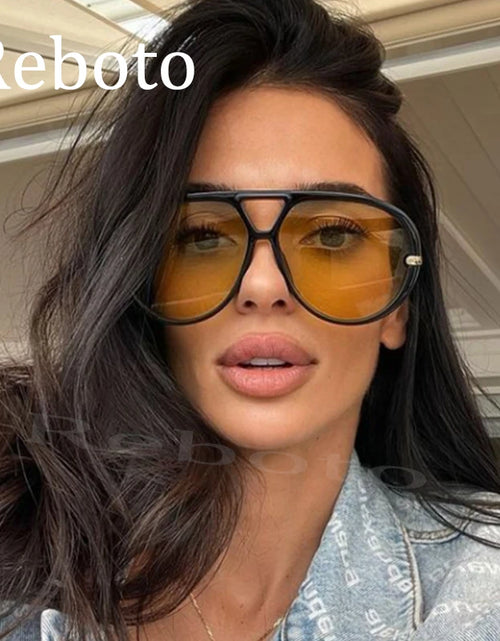 Load image into Gallery viewer, Fashion Punk Big Pilot Sunglasses Women Luxury 2025 Oversized Double Bridge Hollow Black Yellow Glasses Ladies Metal Female
