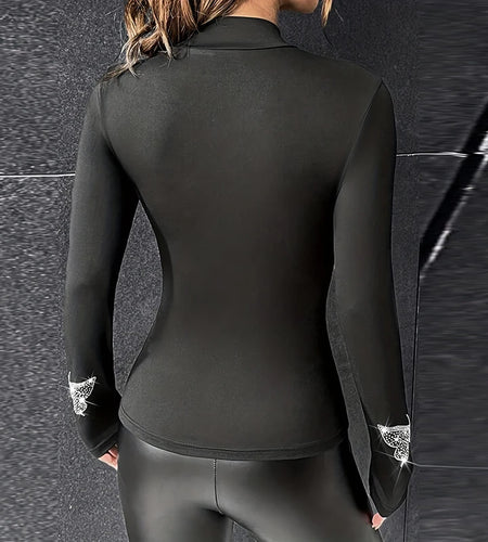 Fashion T shirts Woman  Butterfly Pattern Diamond Design Long Sleeve Shirts For Women Slim Tee