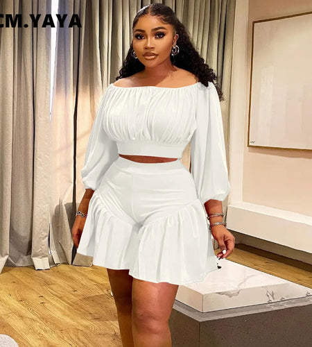 Plus Size Women's Set Long Sleeve Slash Neck T-Shirt and Shorts 2025  Two 2 Piece Set Outfits