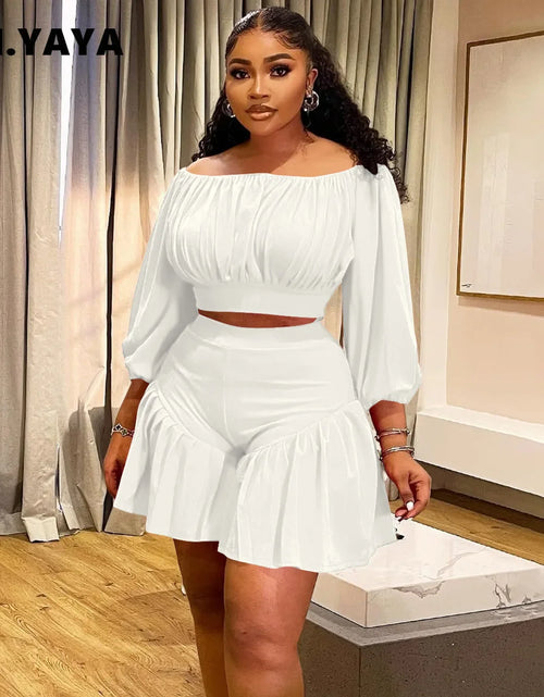 Load image into Gallery viewer, Plus Size Women&#39;s Set Long Sleeve Slash Neck T-Shirt and Shorts 2025  Two 2 Piece Set Outfits
