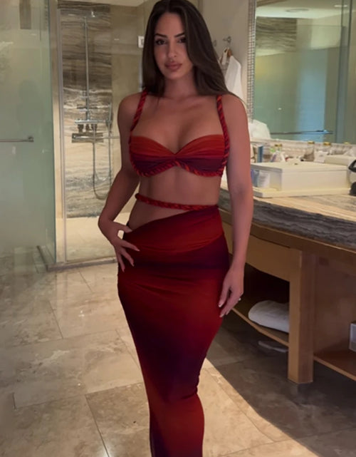 Load image into Gallery viewer, Woven Sexy Women 2 Piece Set Stunning Hot Solid Pleated Crop Camisoles High Waist Maxi Skirt

