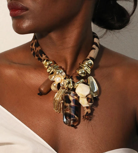 Fashion Retro Leopard & Beads Necklace For Women, Trendy Vintage  Jewelry