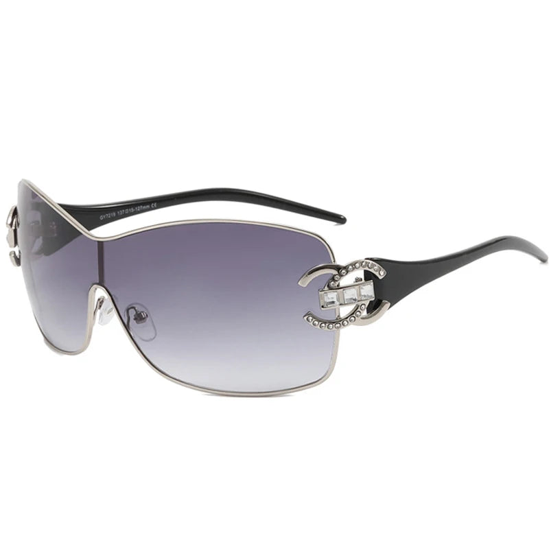Luxury Rhinestone Oversized One - Piece Frame Y2K Women's Sunglasses Trendy Brand  Eyewear UV400