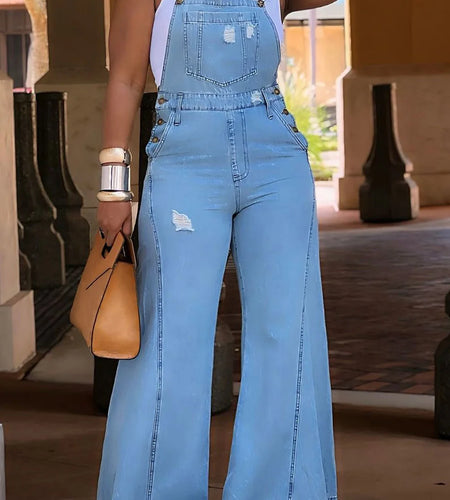 Plus Size Women's Jumpsuit Denim Pockets Overall Rompers Wide Leg Jeans Slim Streetwear Casual Fashion Jumpsuit for Women's