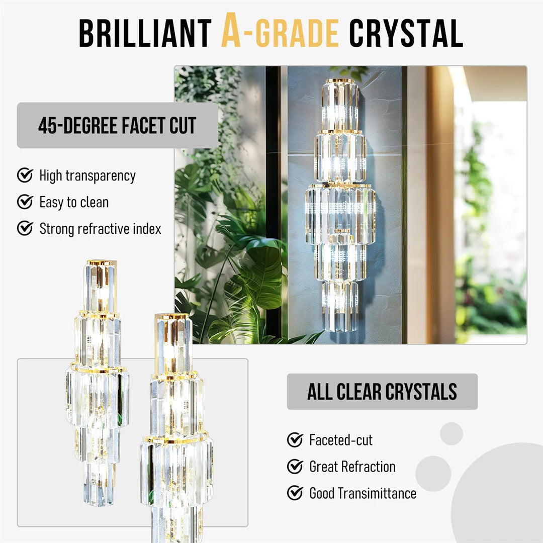 LUVODI Luxury Crystal Wall Lamp 3-Layer Wall Crystal Sconce Light E14 Led Corn Lights