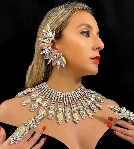 Large Shiny Rhinestone Crystal Statement Clip Earrings for Women Exaggerate Ear Cuff No Piercing Fashion Jewelry