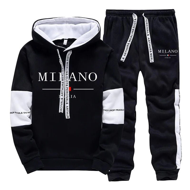 Newest Fahsion Mens Sportswear Hooded Sweatshirts Jogger Pants Male Daily Casual Sport Jogging Suit Italia Milan Printed Hoodies