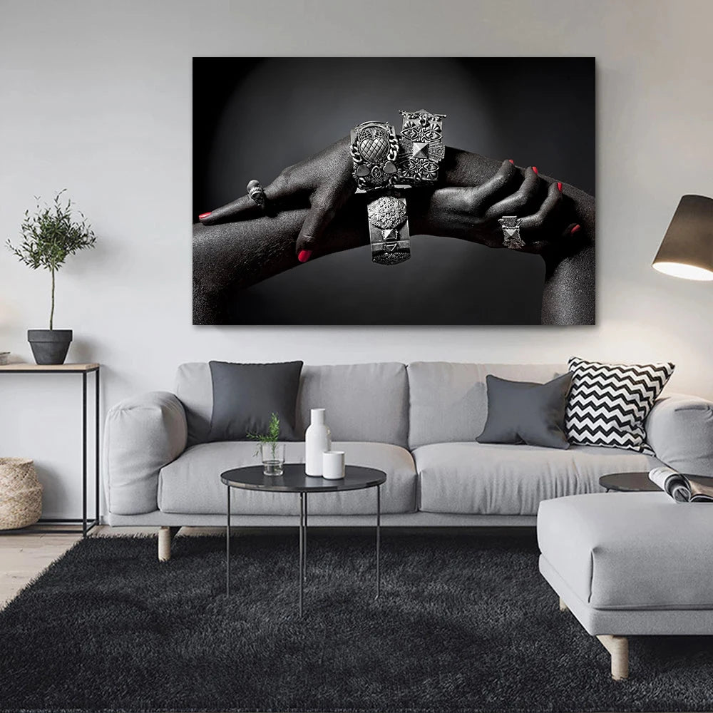 African Art Black and Gold Hand With Gold Gesture Canvas Painting Poster and Prints Wall Art Pictures for Living Room Home Decor